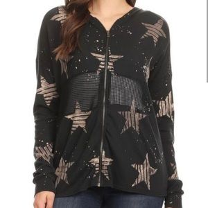 T Party zip up hoodie star design mesh detail